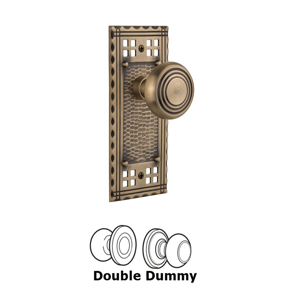 Nostalgic Warehouse Double Dummy Set Without Keyhole - Craftsman Plate with Deco Knob in Antique Brass