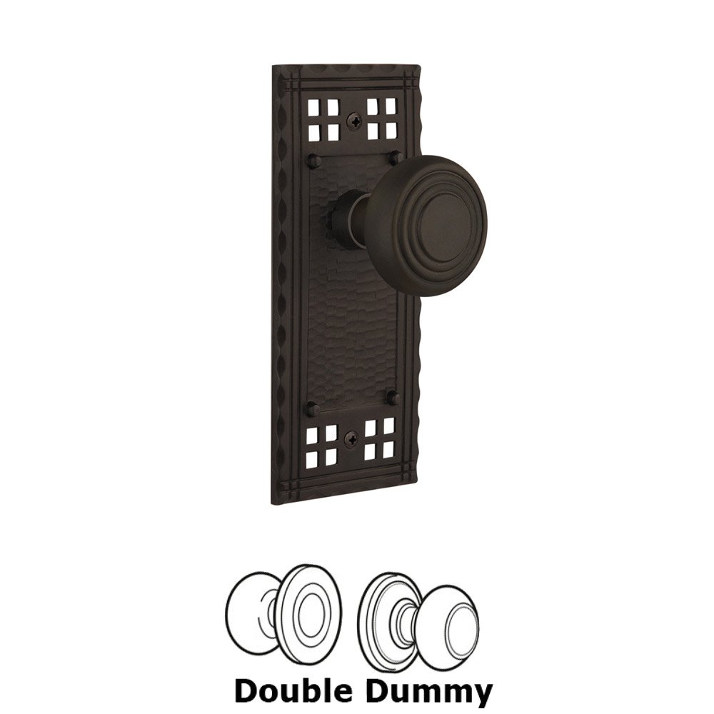 Nostalgic Warehouse Double Dummy Set Without Keyhole - Craftsman Plate with Deco Knob in Oil Rubbed Bronze