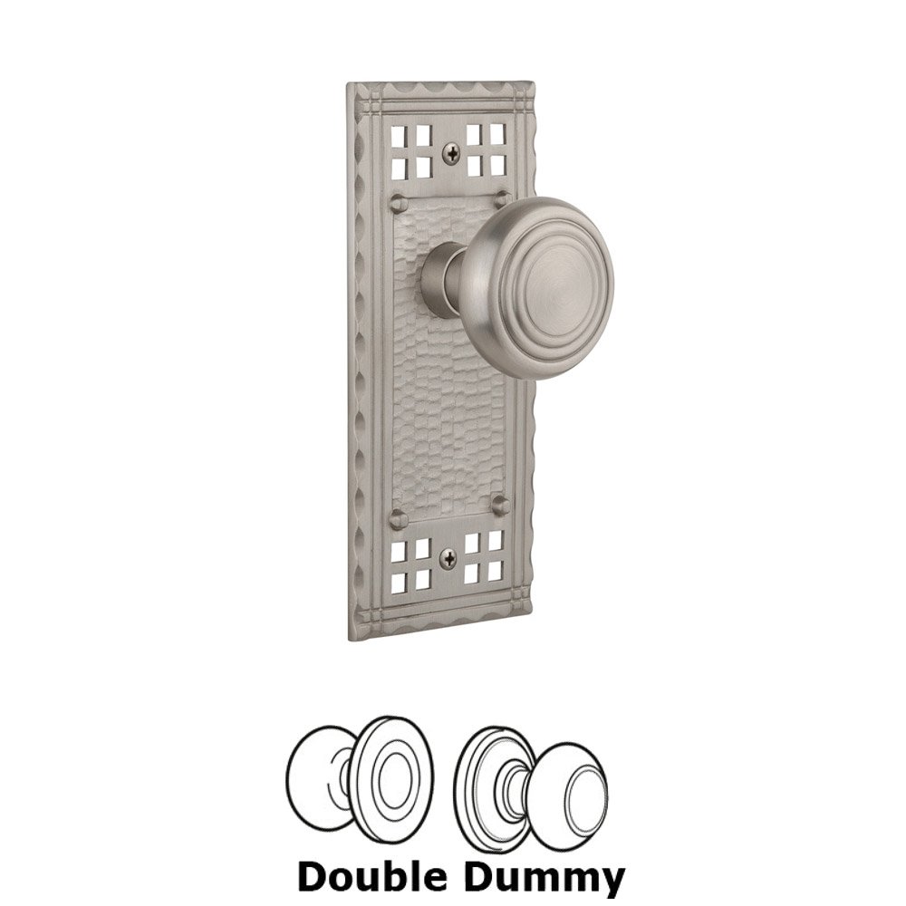 Nostalgic Warehouse Double Dummy Set Without Keyhole - Craftsman Plate with Deco Knob in Satin Nickel