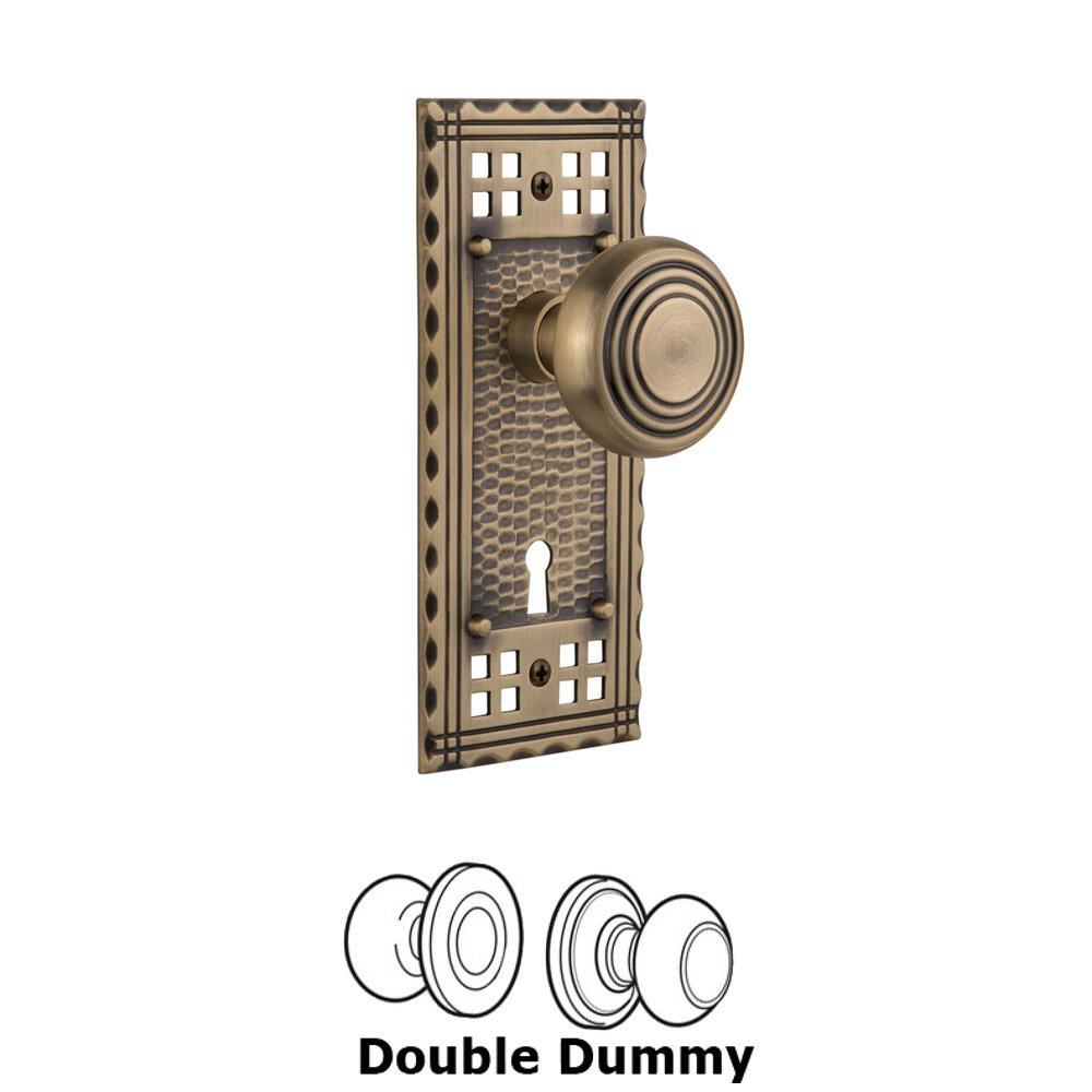 Nostalgic Warehouse Double Dummy Set With Keyhole - Craftsman Plate with Deco Knob in Antique Brass