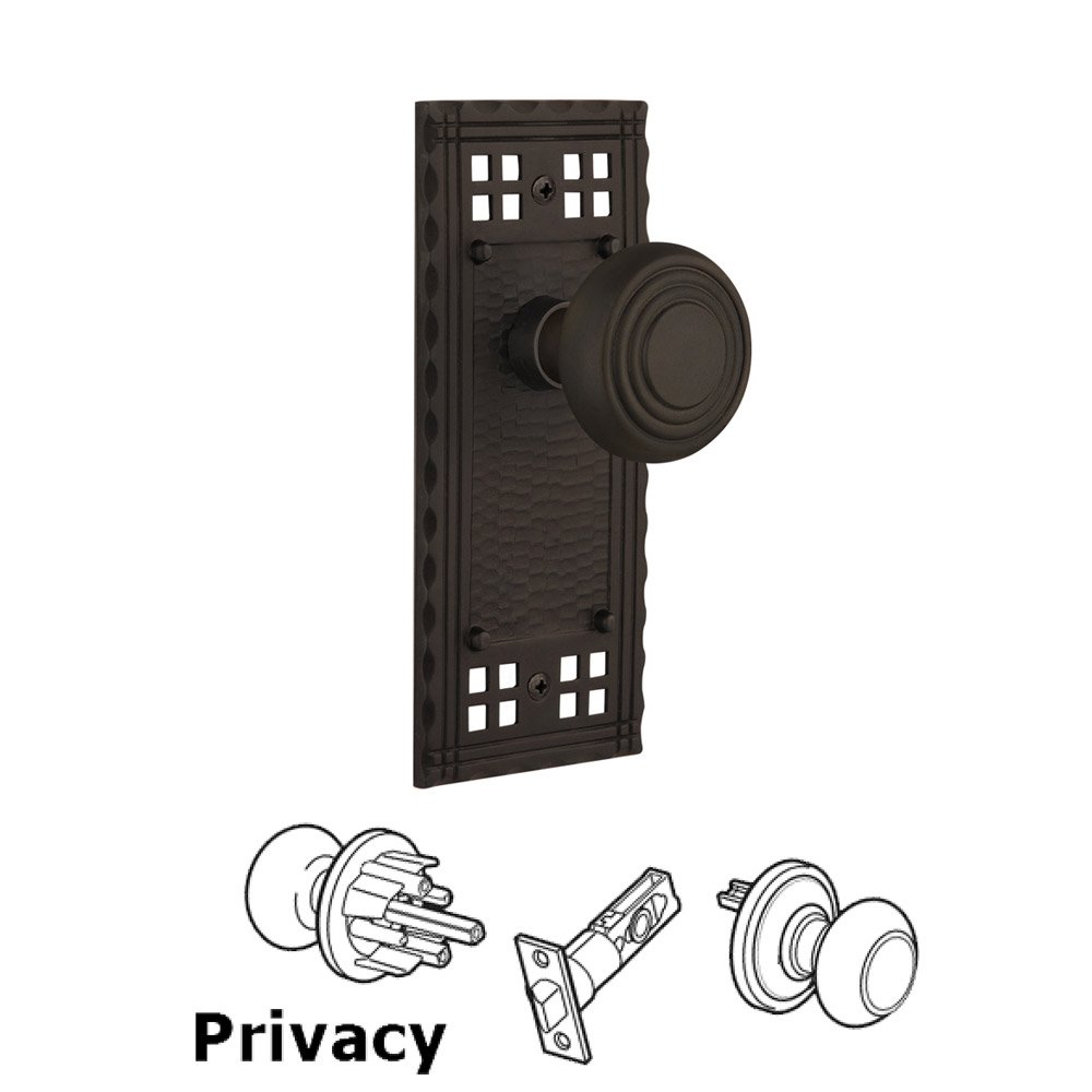 Nostalgic Warehouse Privacy Craftsman Plate with Deco Door Knob in Oil Rubbed Bronze