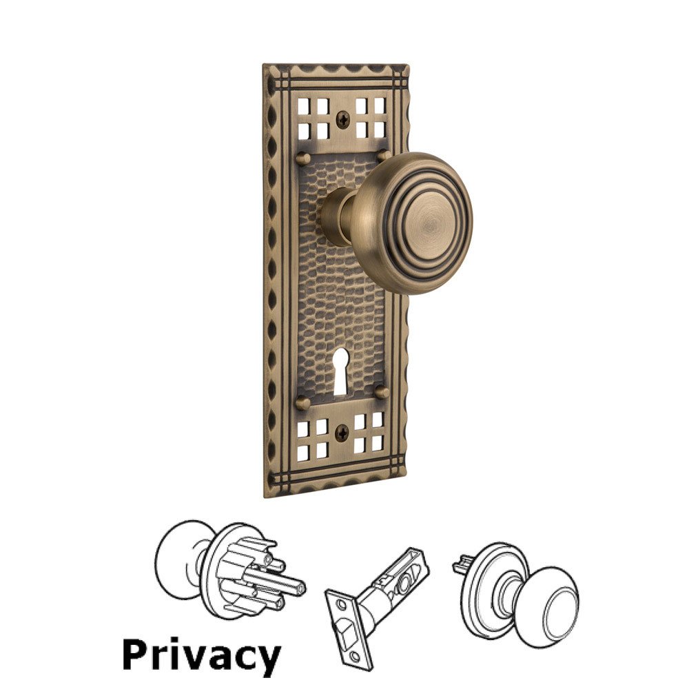 Nostalgic Warehouse Privacy Craftsman Plate with Keyhole and Deco Door Knob in Antique Brass