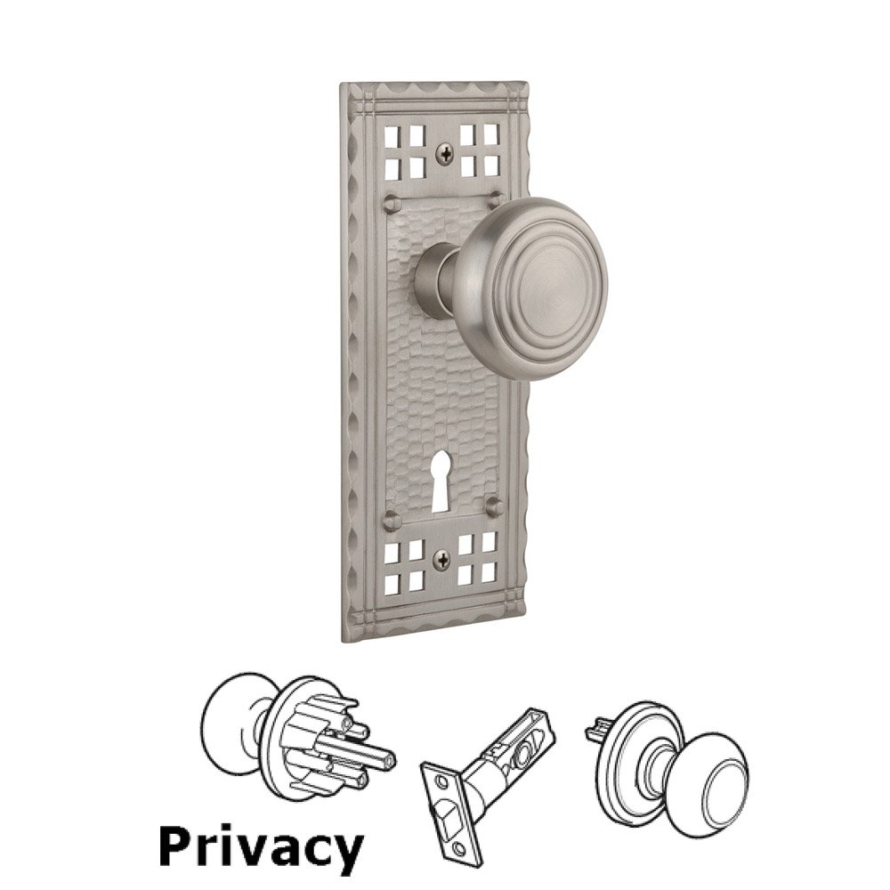 Nostalgic Warehouse Complete Privacy Set With Keyhole - Craftsman Plate with Deco Knob in Satin Nickel