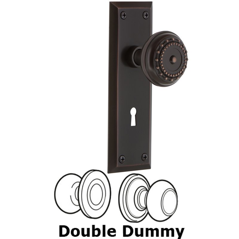 Nostalgic Warehouse Double Dummy Set with Keyhole - New York Plate with Meadows Door Knob in Timeless Bronze
