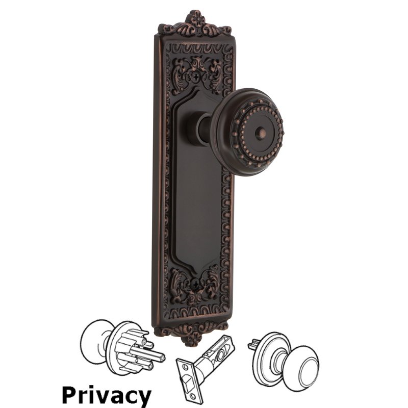 Nostalgic Warehouse Complete Privacy Set - Egg & Dart Plate with Meadows Door Knob in Timeless Bronze