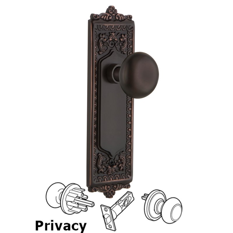 Nostalgic Warehouse Complete Privacy Set - Egg & Dart Plate with New York Door Knobs in Timeless Bronze