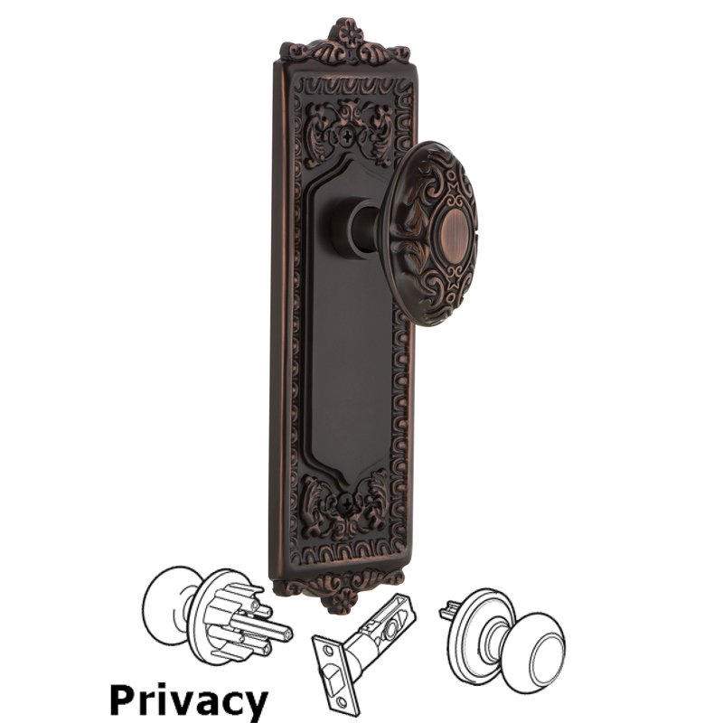 Nostalgic Warehouse Complete Privacy Set - Egg & Dart Plate with Victorian Door Knob in Timeless Bronze