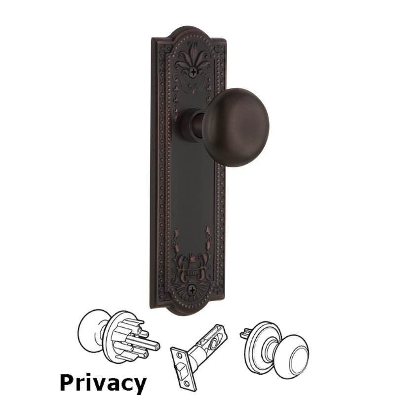 Nostalgic Warehouse Complete Privacy Set - Meadows Plate with New York Door Knobs in Timeless Bronze