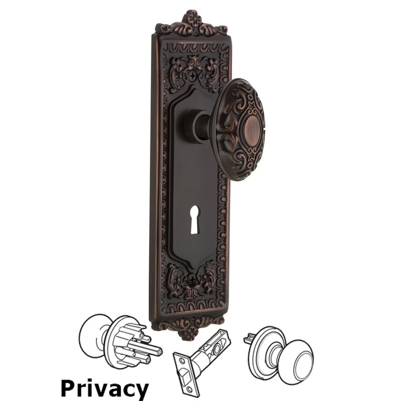 Nostalgic Warehouse Privacy Egg & Dart Plate with Keyhole and Victorian Door Knob in Timeless Bronze