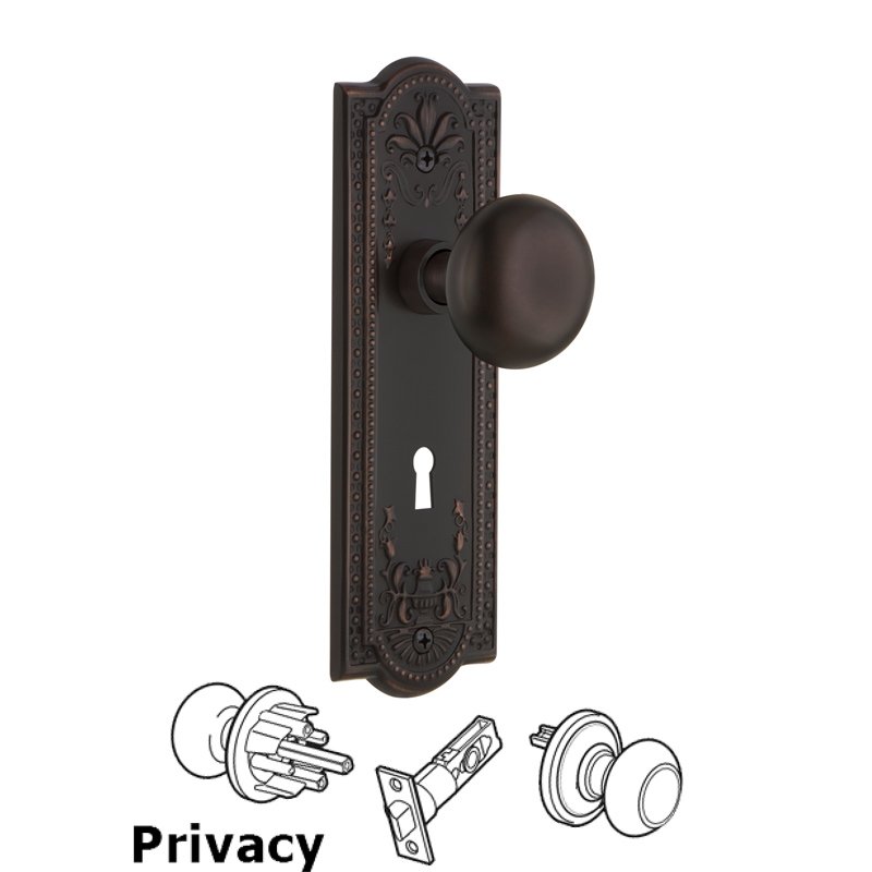 Nostalgic Warehouse Complete Privacy Set with Keyhole - Meadows Plate with New York Door Knobs in Timeless Bronze
