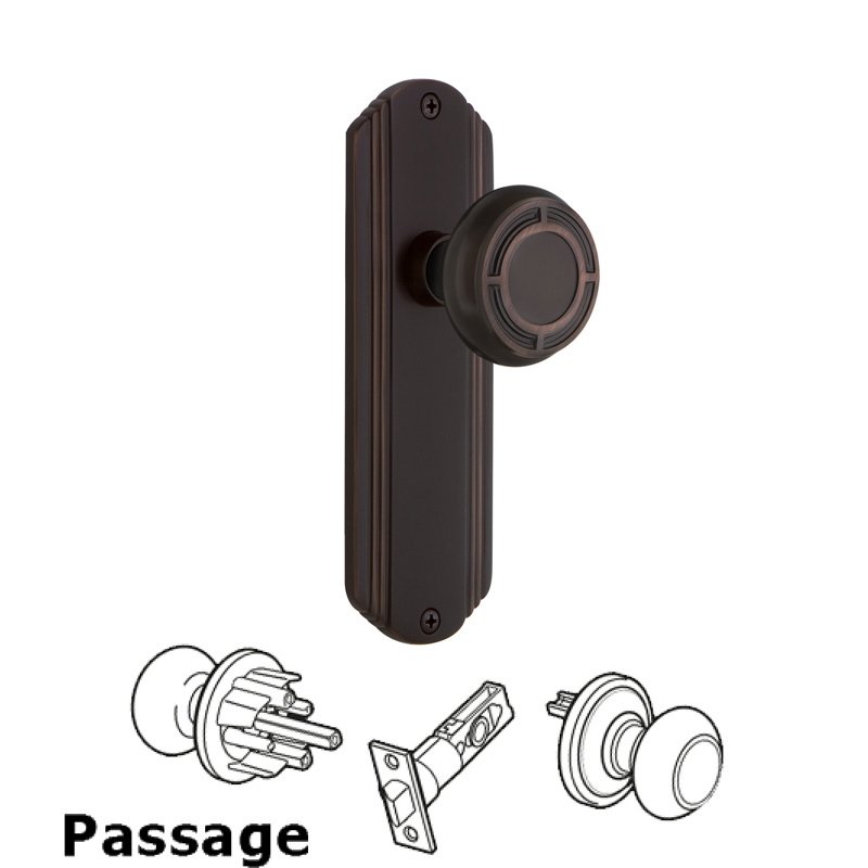 Nostalgic Warehouse Complete Passage Set - Deco Plate with Mission Door Knob in Timeless Bronze