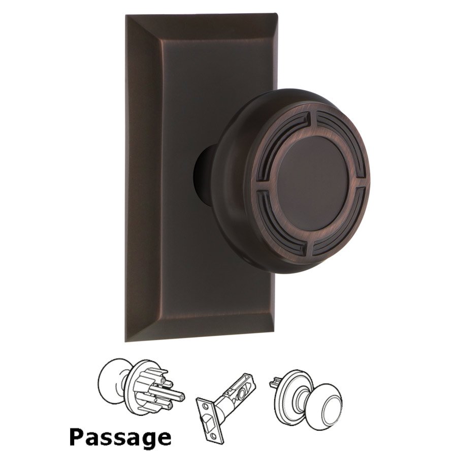 Nostalgic Warehouse Complete Passage Set - Studio Plate with Mission Door Knob in Timeless Bronze