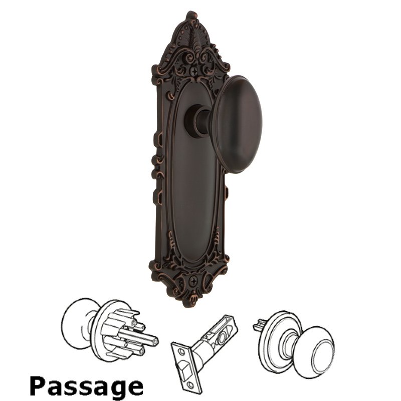 Nostalgic Warehouse Complete Passage Set - Victorian Plate with Homestead Door Knob in Timeless Bronze
