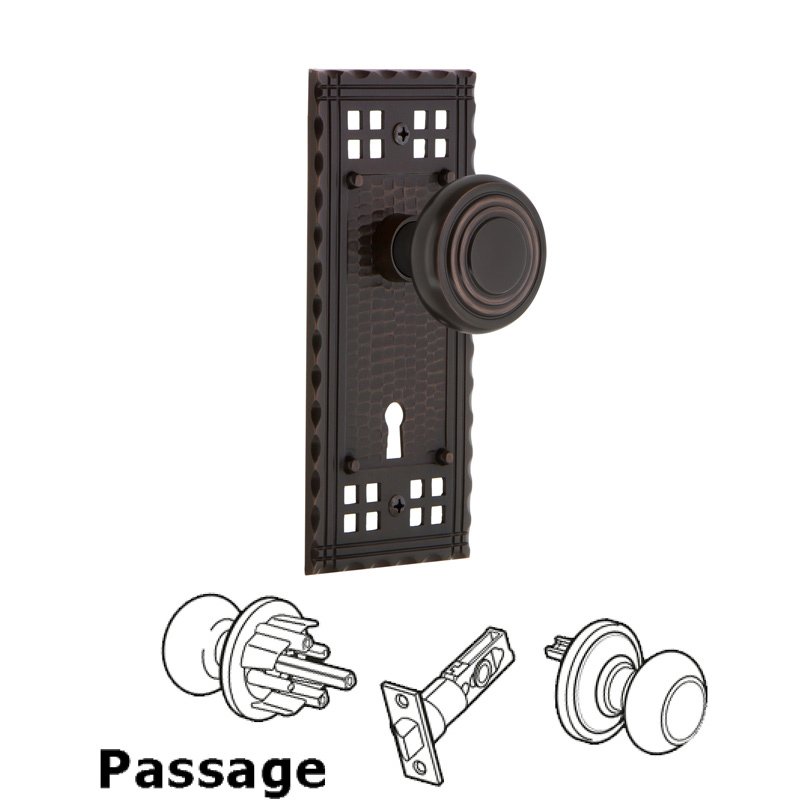 Nostalgic Warehouse Complete Passage Set with Keyhole - Craftsman Plate with Deco Door Knob in Timeless Bronze