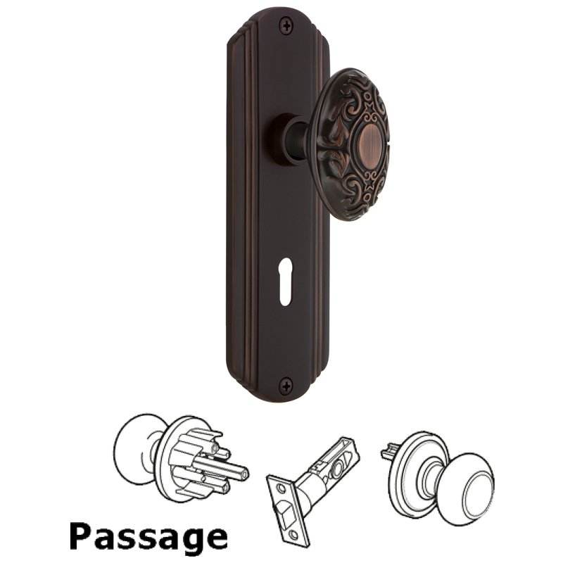 Nostalgic Warehouse Complete Passage Set with Keyhole - Deco Plate with Victorian Door Knob in Timeless Bronze