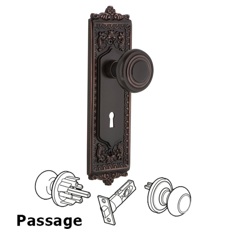 Nostalgic Warehouse Complete Passage Set with Keyhole - Egg & Dart Plate with Deco Door Knob in Timeless Bronze