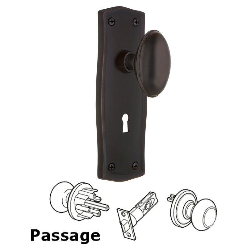 Nostalgic Warehouse Complete Passage Set with Keyhole - Prairie Plate with Homestead Door Knob in Timeless Bronze