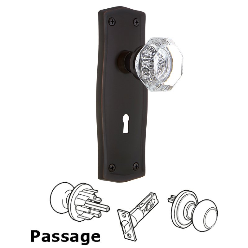 Nostalgic Warehouse Passage Prairie Plate with Keyhole and Waldorf Door Knob in Timeless Bronze