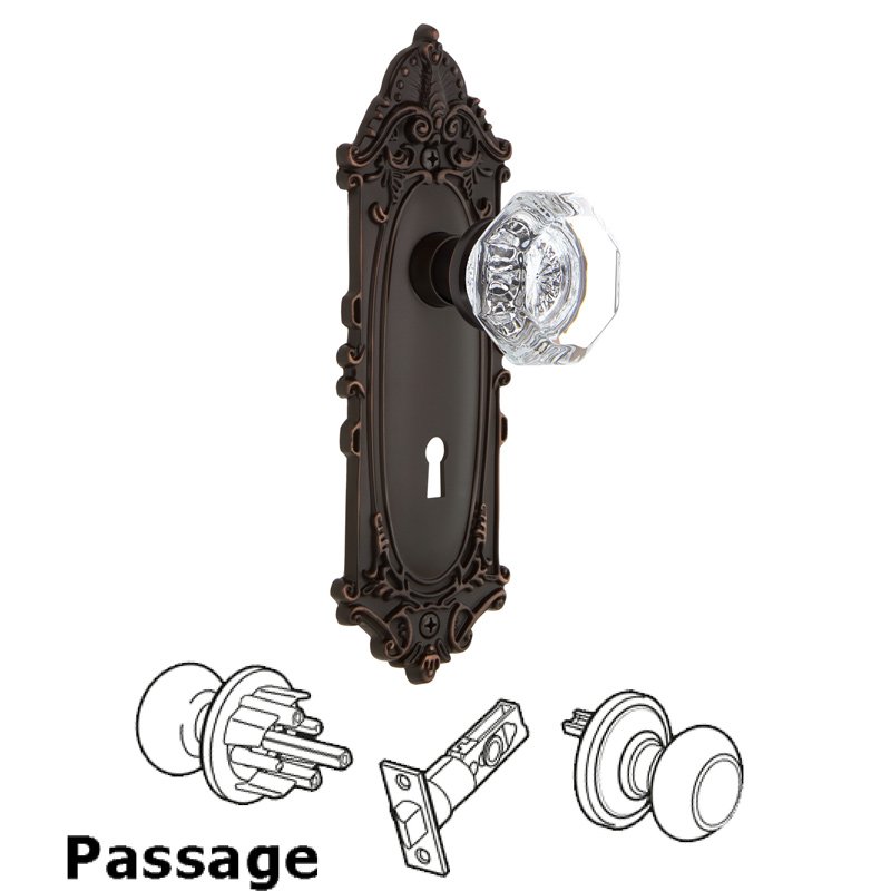 Nostalgic Warehouse Passage Victorian Plate with Keyhole and Waldorf Door Knob in Timeless Bronze