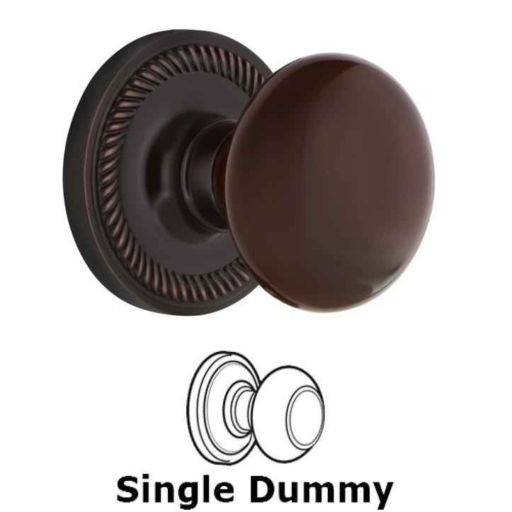 Nostalgic Warehouse Single Dummy - Rope Rosette with Brown Porcelain Door Knob in Timeless Bronze