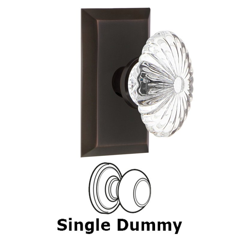 Nostalgic Warehouse Single Dummy - Studio Plate with Oval Fluted Crystal Glass Door Knob in Timeless Bronze