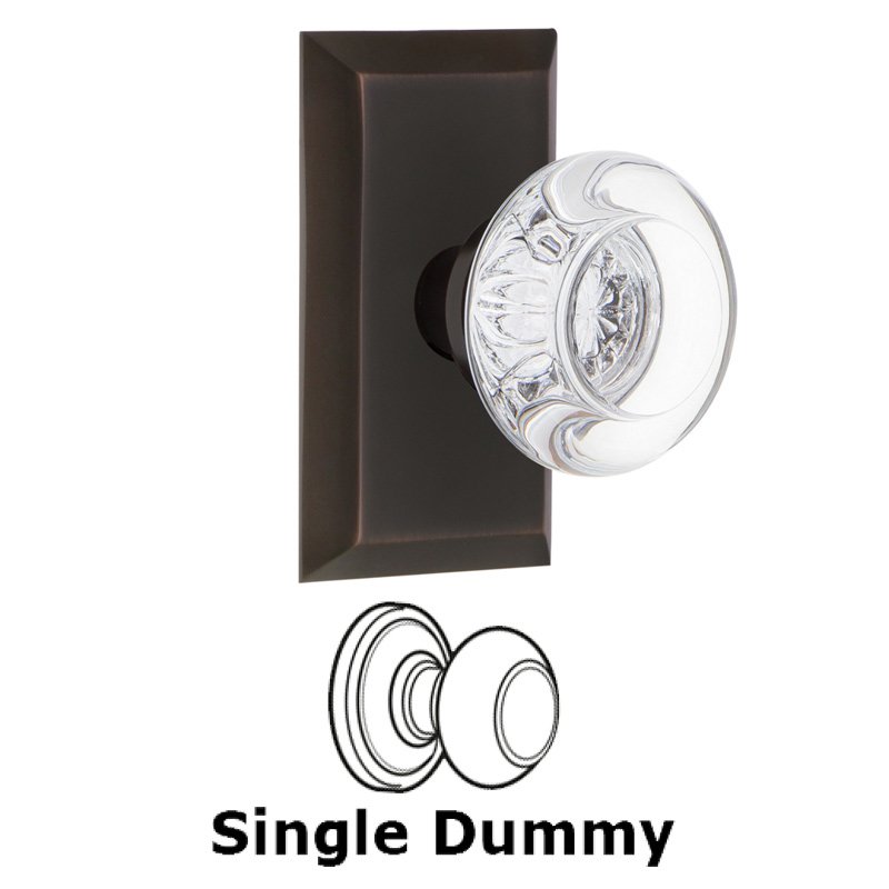 Nostalgic Warehouse Single Dummy - Studio Plate with Round Clear Crystal Glass Door Knob in Timeless Bronze