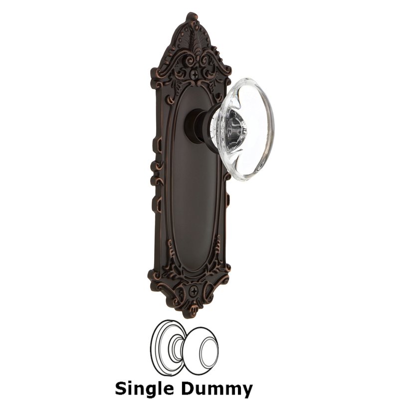 Nostalgic Warehouse Single Dummy - Victorian Plate with Oval Clear Crystal Glass Door Knob in Timeless Bronze