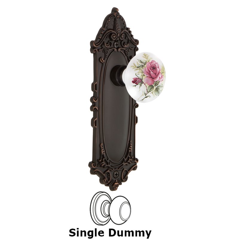 Nostalgic Warehouse Single Dummy - Victorian Plate with White Rose Porcelain Door Knob in Timeless Bronze