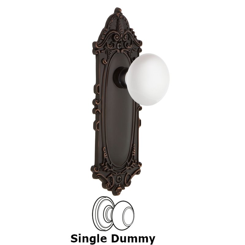 Nostalgic Warehouse Single Dummy - Victorian Plate with White Porcelain Door Knob in Timeless Bronze