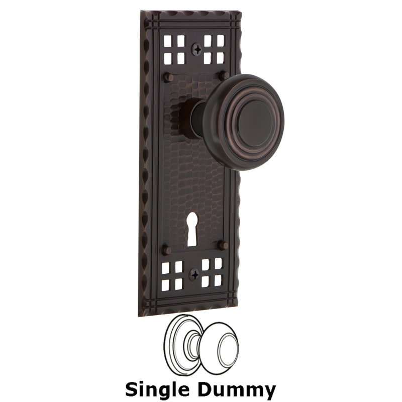 Nostalgic Warehouse Single Dummy with Keyhole - Craftsman Plate with Deco Door Knob in Timeless Bronze
