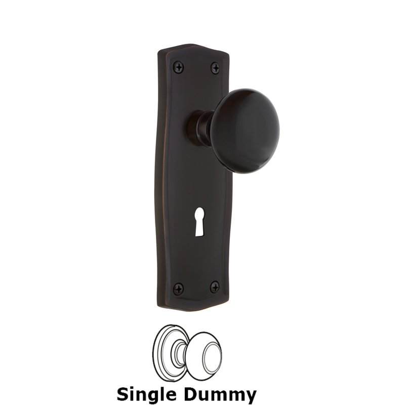 Nostalgic Warehouse Single Dummy with Keyhole - Prairie Plate with Black Porcelain Door Knob in Timeless Bronze