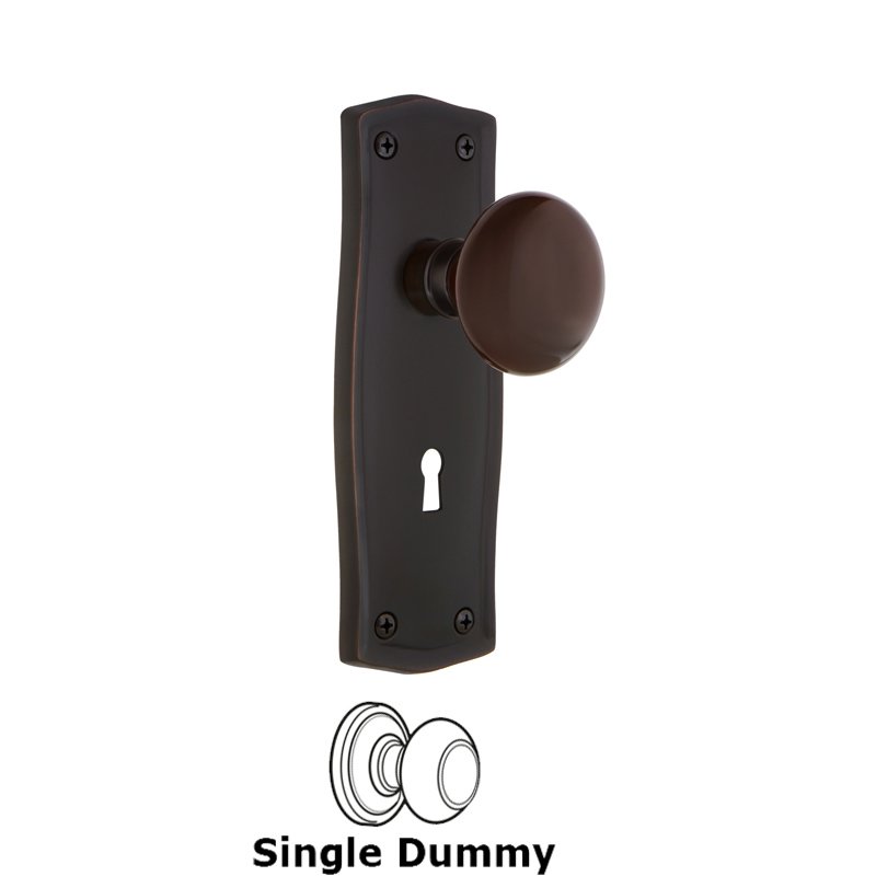Nostalgic Warehouse Single Dummy with Keyhole - Prairie Plate with Brown Porcelain Door Knob in Timeless Bronze