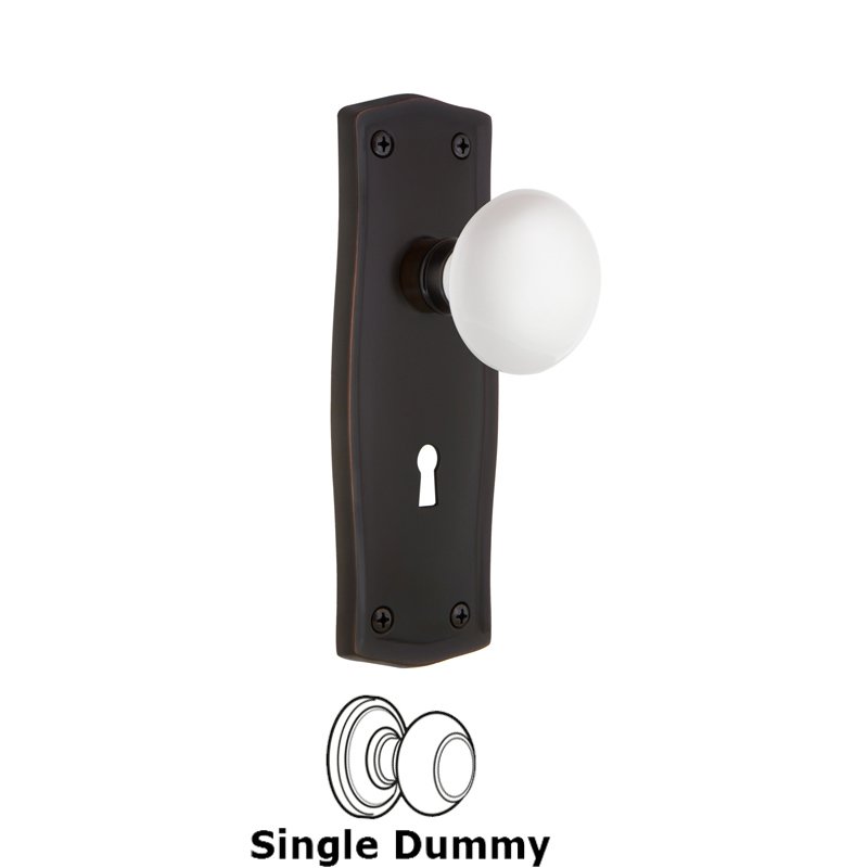 Nostalgic Warehouse Single Dummy with Keyhole - Prairie Plate with White Porcelain Door Knob in Timeless Bronze