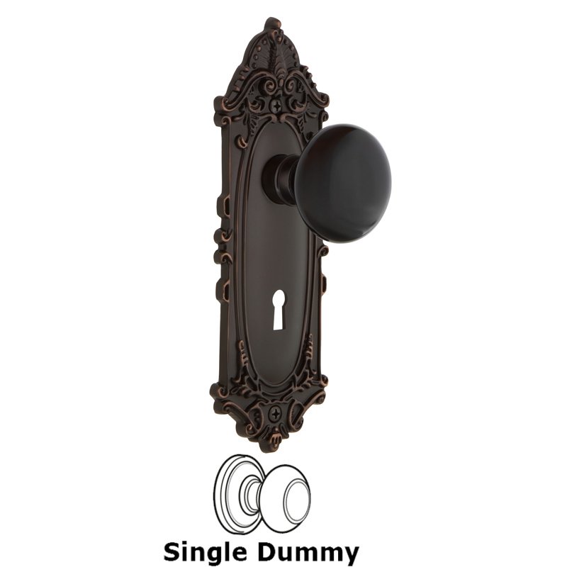 Nostalgic Warehouse Single Dummy with Keyhole - Victorian Plate with Black Porcelain Door Knob in Timeless Bronze