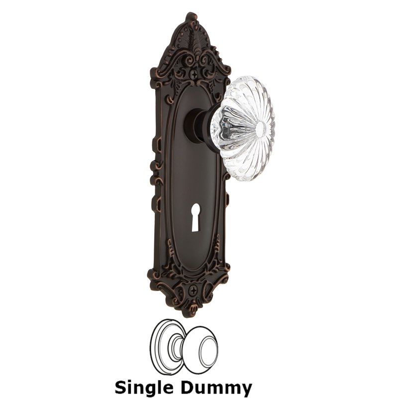 Nostalgic Warehouse Single Dummy with Keyhole - Victorian Plate with Oval Fluted Crystal Glass Door Knob in Timeless Bronze