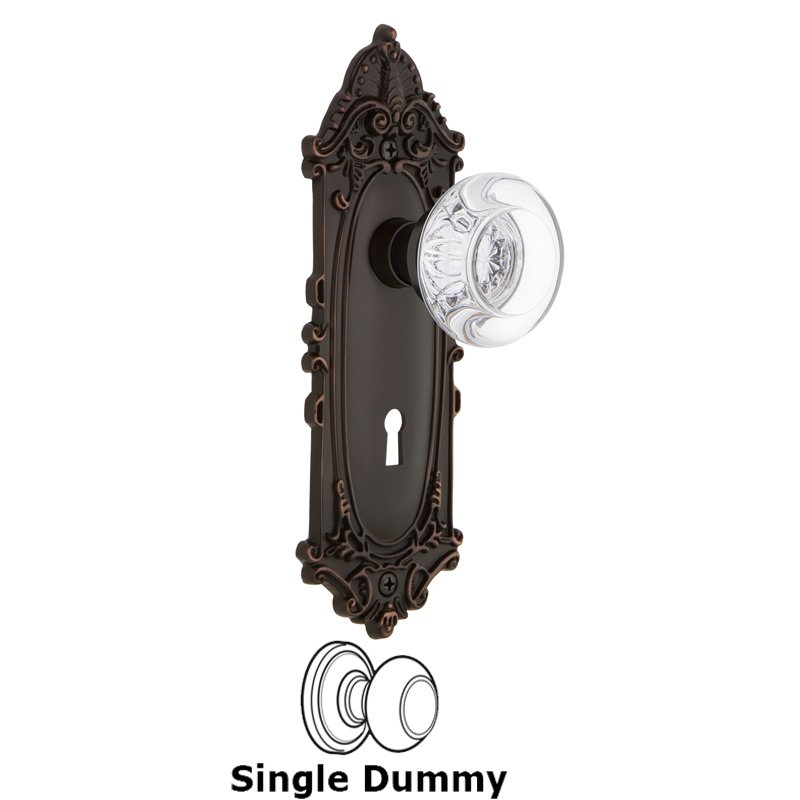 Nostalgic Warehouse Single Dummy with Keyhole - Victorian Plate with Round Clear Crystal Glass Door Knob in Timeless Bronze