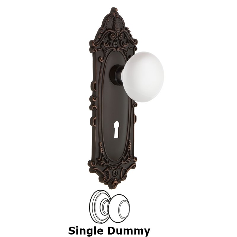 Nostalgic Warehouse Single Dummy with Keyhole - Victorian Plate with White Porcelain Door Knob in Timeless Bronze