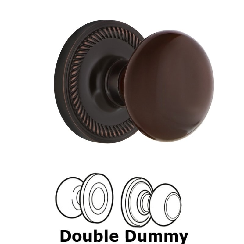 Nostalgic Warehouse Double Dummy Set - Rope Rosette with Brown Porcelain Door Knob in Timeless Bronze