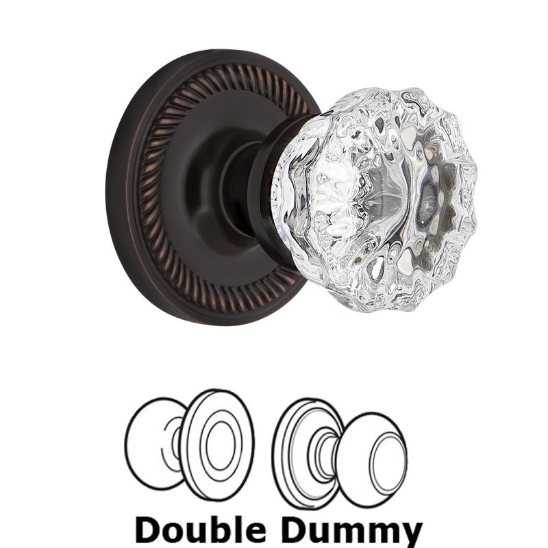 Nostalgic Warehouse Double Dummy Set - Rope Rosette with Crystal Glass Door Knob in Timeless Bronze