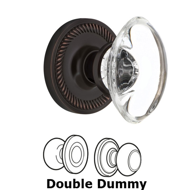 Nostalgic Warehouse Double Dummy Set - Rope Rosette with Oval Clear Crystal Glass Door Knob in Timeless Bronze