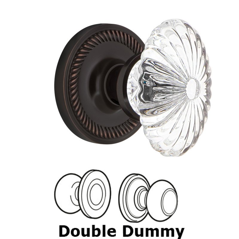 Nostalgic Warehouse Double Dummy Set - Rope Rosette with Oval Fluted Crystal Glass Door Knob in Timeless Bronze