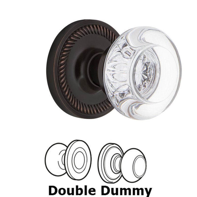 Nostalgic Warehouse Double Dummy Set - Rope Rosette with Round Clear Crystal Glass Door Knob in Timeless Bronze