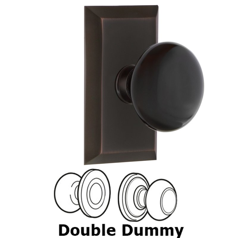 Nostalgic Warehouse Double Dummy Set - Studio Plate with Black Porcelain Door Knob in Timeless Bronze