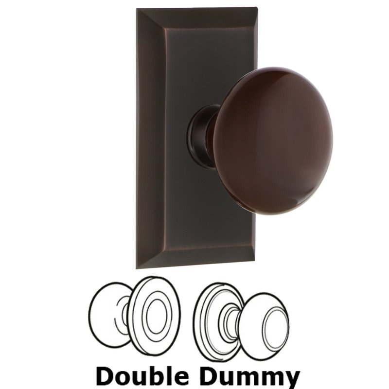 Nostalgic Warehouse Double Dummy Set - Studio Plate with Brown Porcelain Door Knob in Timeless Bronze