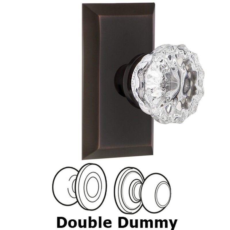 Nostalgic Warehouse Double Dummy Set - Studio Plate with Crystal Glass Door Knob in Timeless Bronze