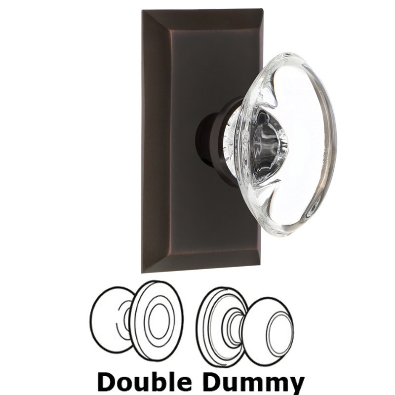Nostalgic Warehouse Double Dummy Set - Studio Plate with Oval Clear Crystal Glass Door Knob in Timeless Bronze