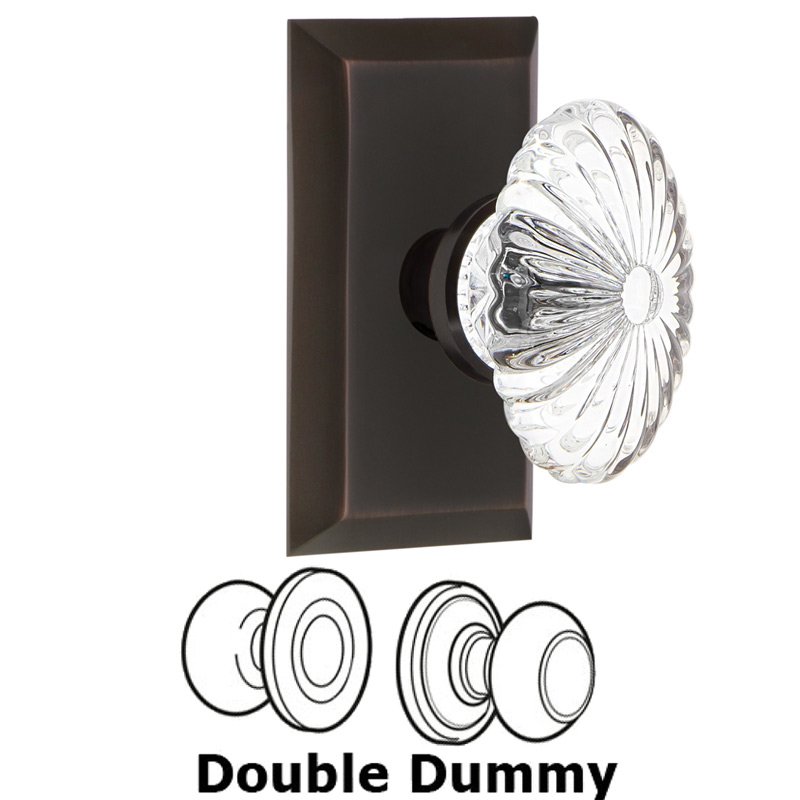 Nostalgic Warehouse Double Dummy Set - Studio Plate with Oval Fluted Crystal Glass Door Knob in Timeless Bronze