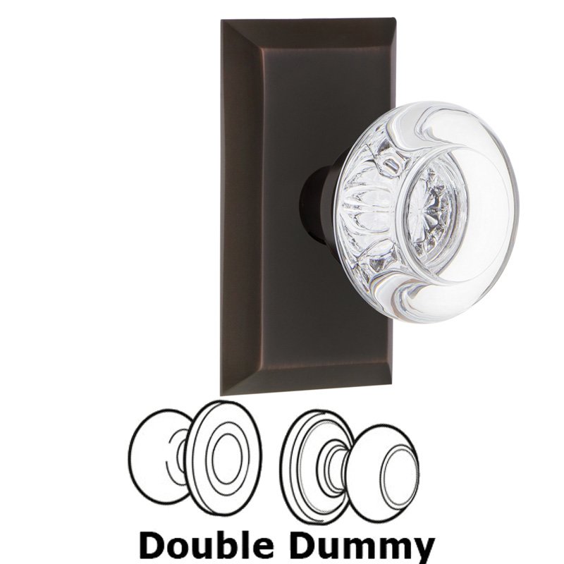 Nostalgic Warehouse Double Dummy Set - Studio Plate with Round Clear Crystal Glass Door Knob in Timeless Bronze