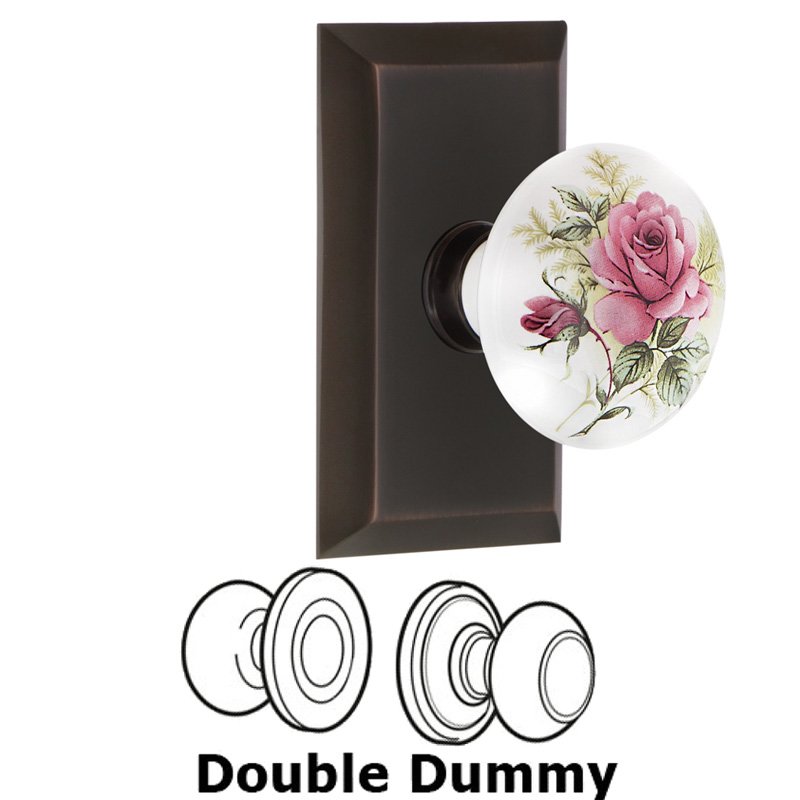 Nostalgic Warehouse Double Dummy Set - Studio Plate with White Rose Porcelain Door Knob in Timeless Bronze