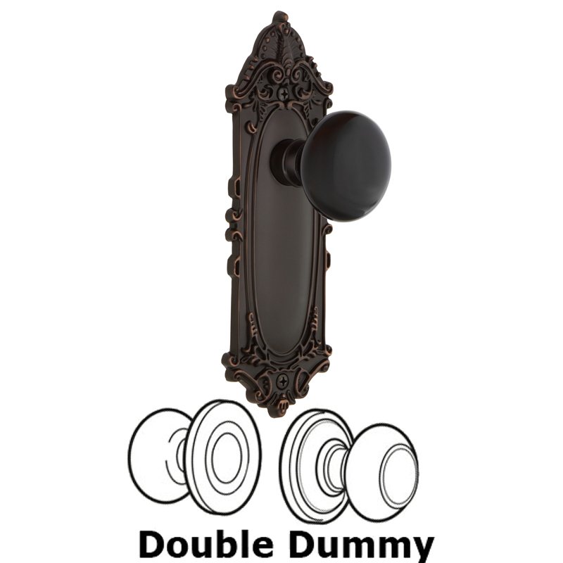Nostalgic Warehouse Double Dummy Set - Victorian Plate with Black Porcelain Door Knob in Timeless Bronze